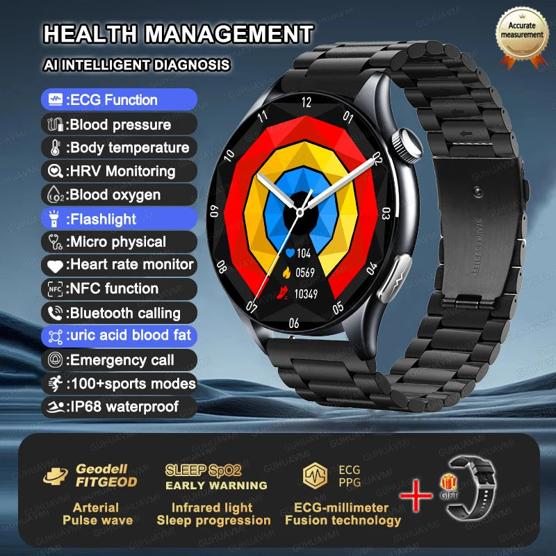2025 New Health Care ECG+HRV+NFC SmartWatch Body Analysis Uric Acid Blood lipids Heart Rate Blood pressure Monitoring Smartwatch