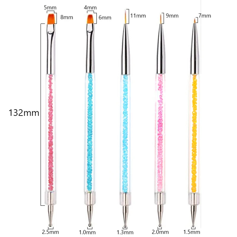 5Pc/Set Nails Art Dotting Pen Acrylic Drawing Liner Brush Rhinestone Gems Picker UV Gel Painting Manicure Accessoires Tools