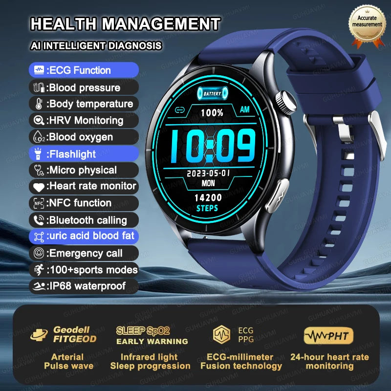 2025 New Health Care ECG+HRV+NFC SmartWatch Body Analysis Uric Acid Blood lipids Heart Rate Blood pressure Monitoring Smartwatch