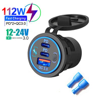 3 Ports Quick Charge 112W Car Charger for 12V 24V Vehicles