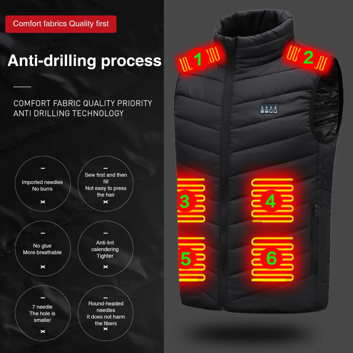 21 Area Heated Vest Thermal Warm Waistcoat Electric Heating Jacket (Black 4XL)