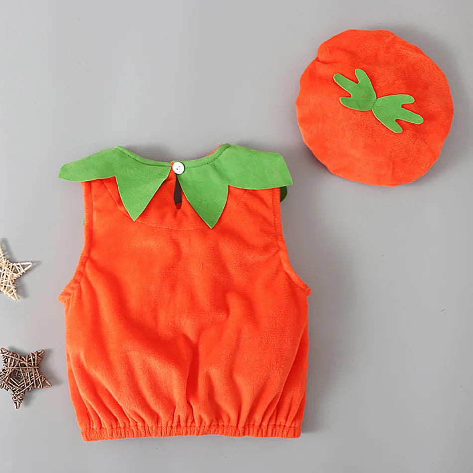 Baby Costume Kids Pumpkin Tops Romper with Hat Boys Girls Cosplay One-Piece Infant Casual Onesie Halloween Jumpsuit 0-5 Years