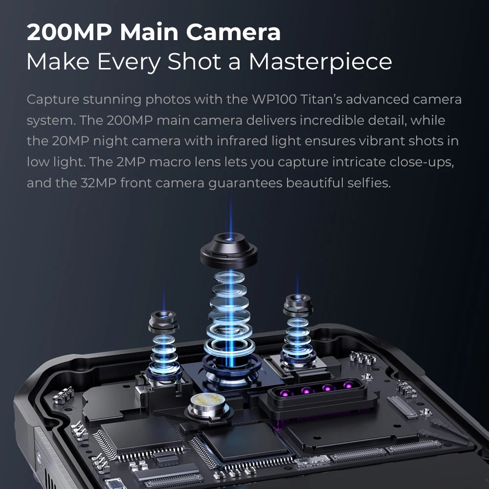 2025 NEW Oulitel WP100 Titan Rugged Phone 33000mAh 100-Lumne Built-in Projector Dimensity 7300 16GB RAM+512GB ROM Android 14