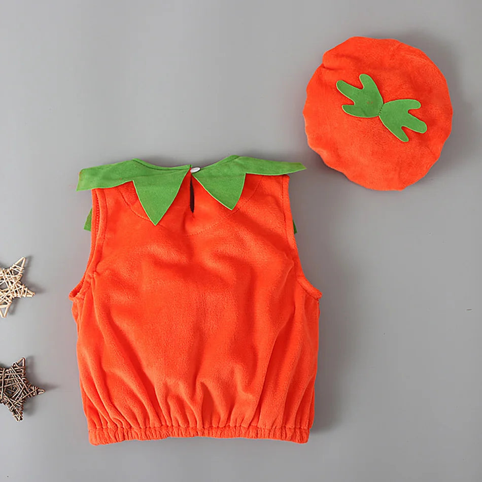 Baby Costume Kids Pumpkin Tops Romper with Hat Boys Girls Cosplay One-Piece Infant Casual Onesie Halloween Jumpsuit 0-5 Years