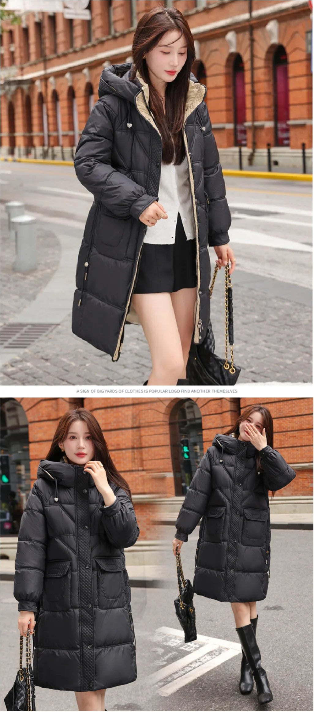 2025 Winter Women's New Hooded Casual down Cotton Coat, Long Sleeve Hooded Design Mid-Length Jacket, Fashionable, Elegant, and Warm