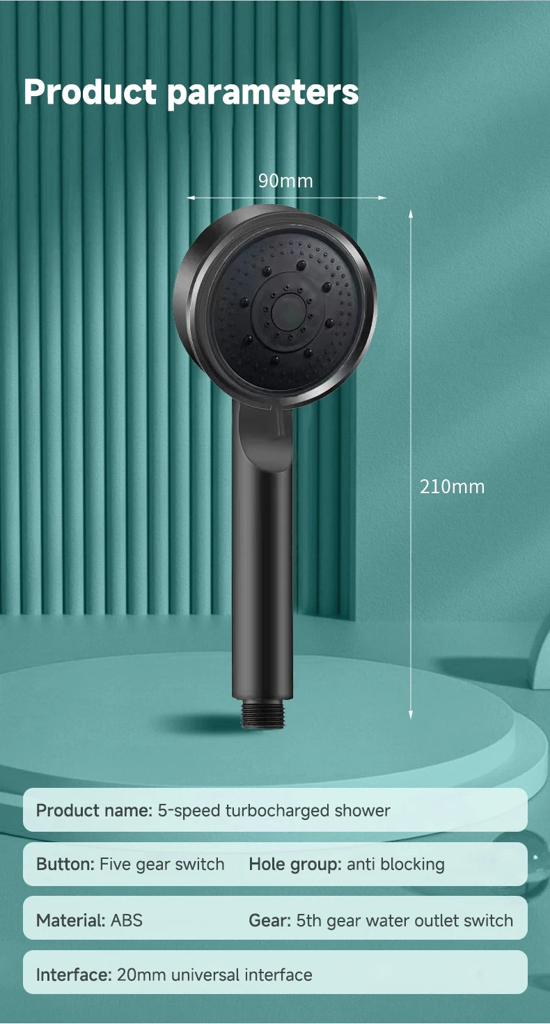 5 Modes Pressure Boost Shower Head for Ultimate Relaxation