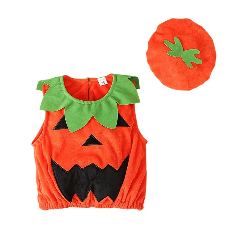 Baby Costume Kids Pumpkin Tops Romper with Hat Boys Girls Cosplay One-Piece Infant Casual Onesie Halloween Jumpsuit 0-5 Years