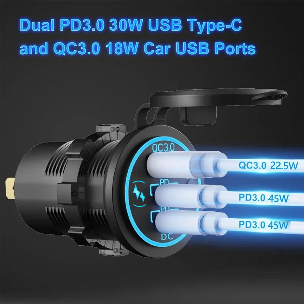 3 Ports Quick Charge 112W Car Charger for 12V 24V Vehicles