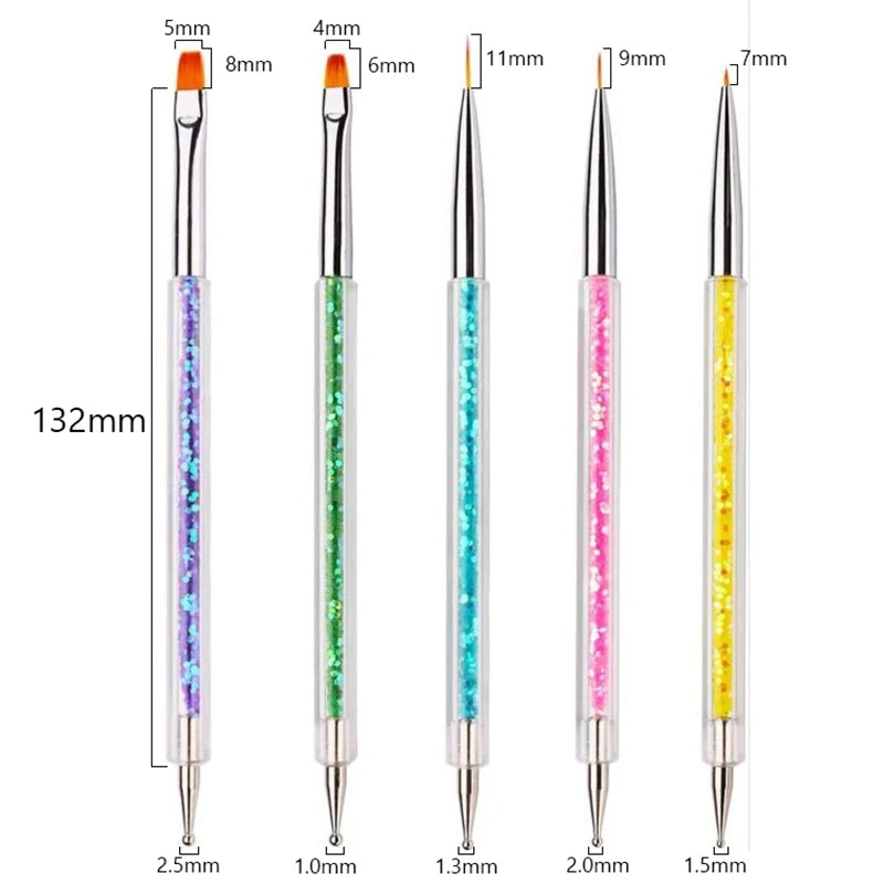 5Pc/Set Nails Art Dotting Pen Acrylic Drawing Liner Brush Rhinestone Gems Picker UV Gel Painting Manicure Accessoires Tools