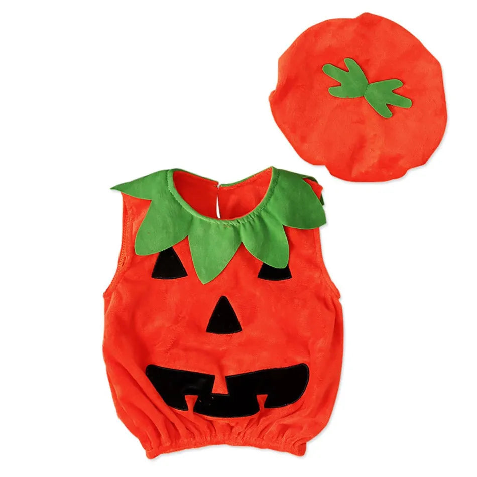 Baby Costume Kids Pumpkin Tops Romper with Hat Boys Girls Cosplay One-Piece Infant Casual Onesie Halloween Jumpsuit 0-5 Years
