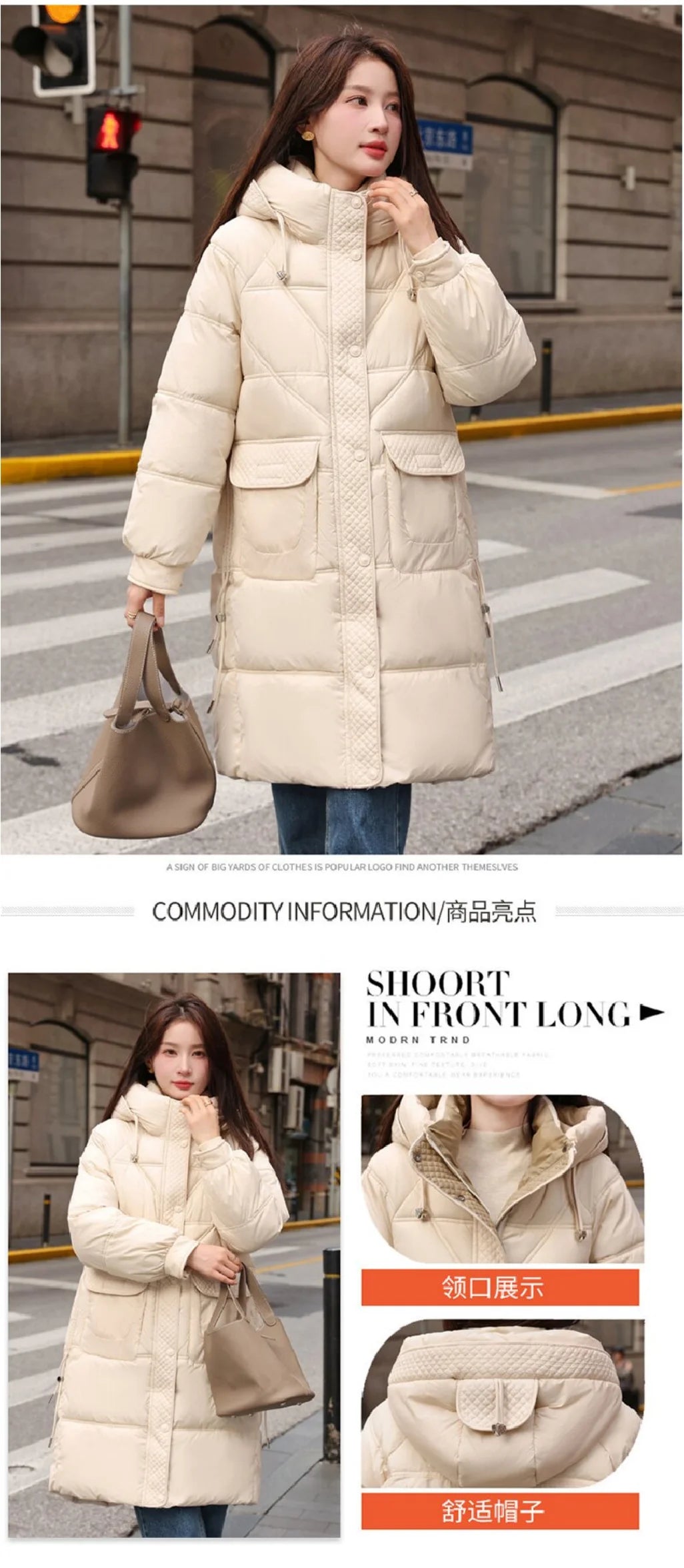 2025 Winter Women's New Hooded Casual down Cotton Coat, Long Sleeve Hooded Design Mid-Length Jacket, Fashionable, Elegant, and Warm