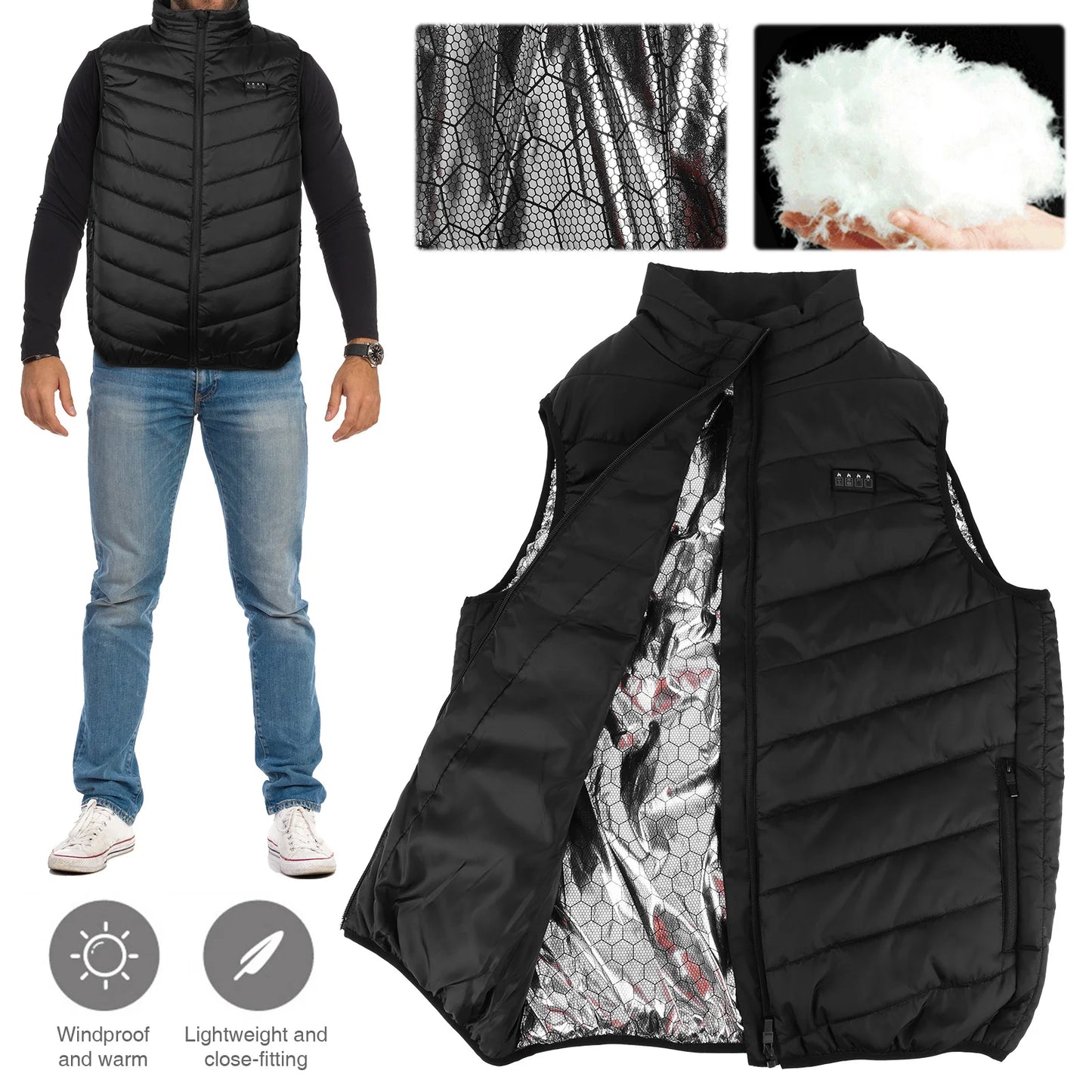 21 Area Heated Vest Thermal Warm Waistcoat Electric Heating Jacket (Black 4XL)