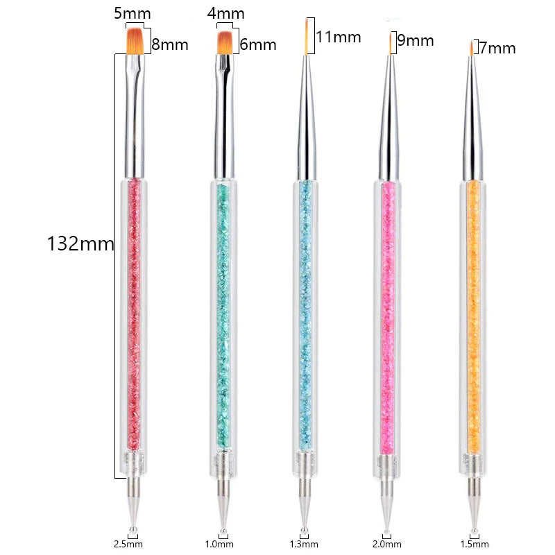 5Pc/Set Nails Art Dotting Pen Acrylic Drawing Liner Brush Rhinestone Gems Picker UV Gel Painting Manicure Accessoires Tools