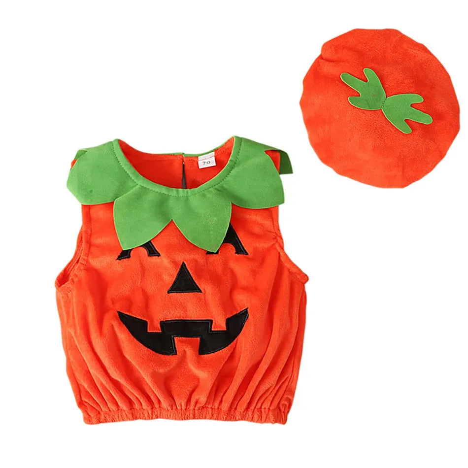 Baby Costume Kids Pumpkin Tops Romper with Hat Boys Girls Cosplay One-Piece Infant Casual Onesie Halloween Jumpsuit 0-5 Years