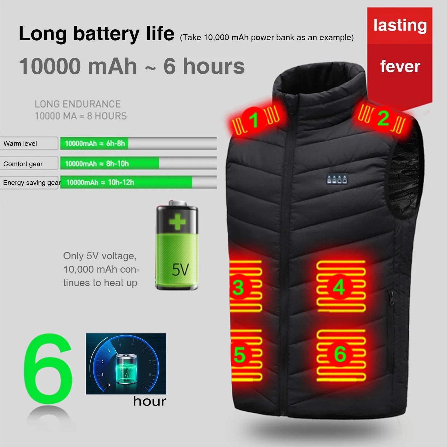 21 Area Heated Vest Thermal Warm Waistcoat Electric Heating Jacket (Black 4XL)