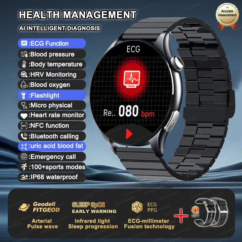 2025 New Health Care ECG+HRV+NFC SmartWatch Body Analysis Uric Acid Blood lipids Heart Rate Blood pressure Monitoring Smartwatch