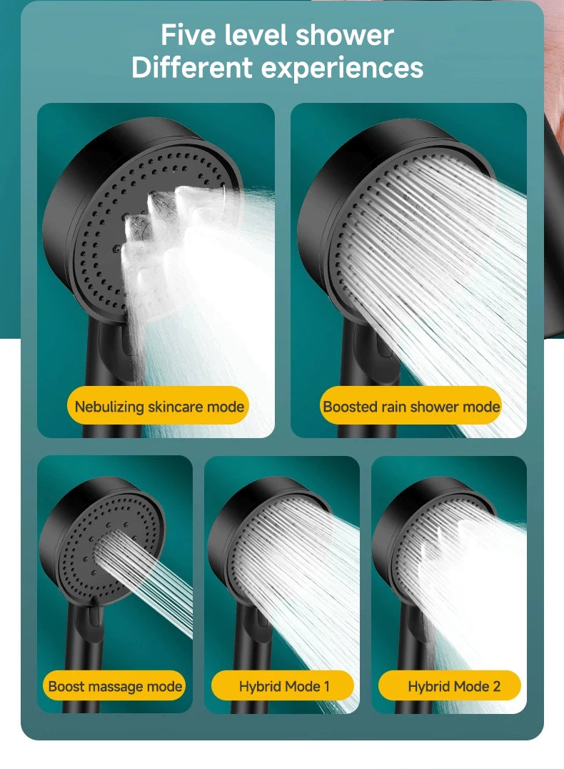 5 Modes Pressure Boost Shower Head for Ultimate Relaxation