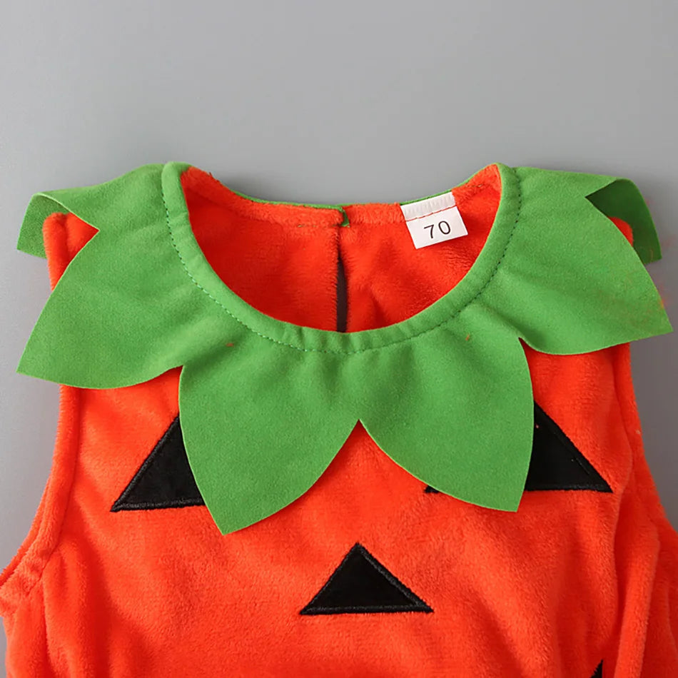 Baby Costume Kids Pumpkin Tops Romper with Hat Boys Girls Cosplay One-Piece Infant Casual Onesie Halloween Jumpsuit 0-5 Years