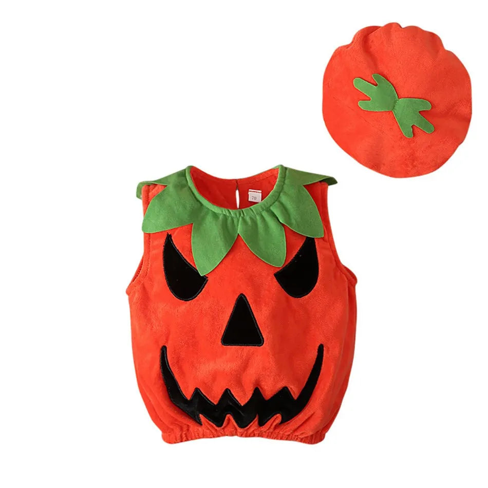 Baby Costume Kids Pumpkin Tops Romper with Hat Boys Girls Cosplay One-Piece Infant Casual Onesie Halloween Jumpsuit 0-5 Years