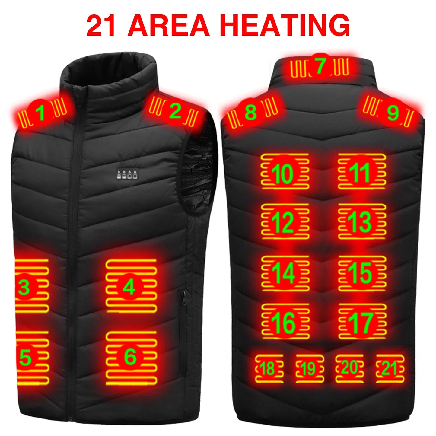 21 Area Heated Vest Thermal Warm Waistcoat Electric Heating Jacket (Black 4XL)