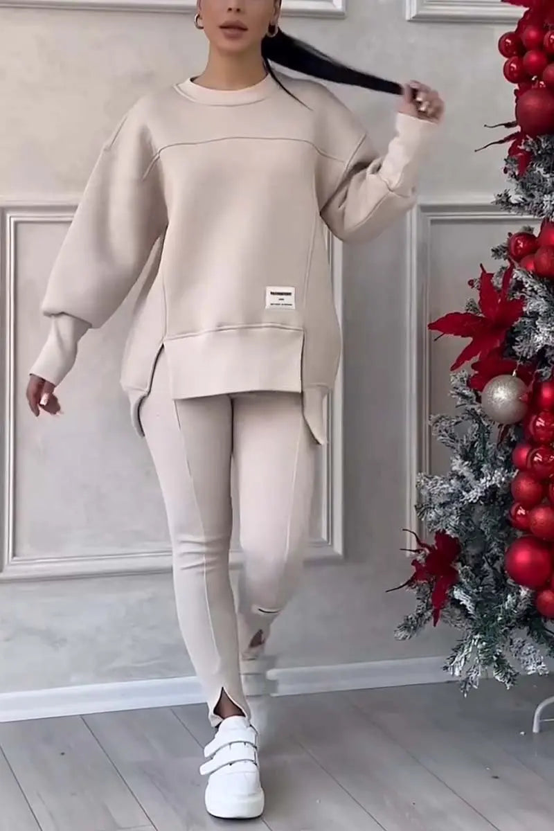 2pcs Women Sport Suit Hoodie Sweatshirt Winter Loose Irregular Top + Leggings Pant Casual Jogger Outfit Sports Two-piece Set