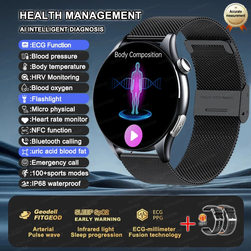 2025 New Health Care ECG+HRV+NFC SmartWatch Body Analysis Uric Acid Blood lipids Heart Rate Blood pressure Monitoring Smartwatch