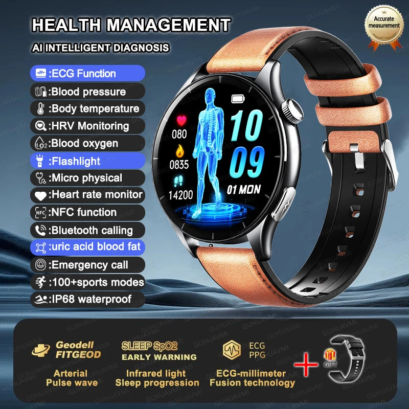 2025 New Health Care ECG+HRV+NFC SmartWatch Body Analysis Uric Acid Blood lipids Heart Rate Blood pressure Monitoring Smartwatch