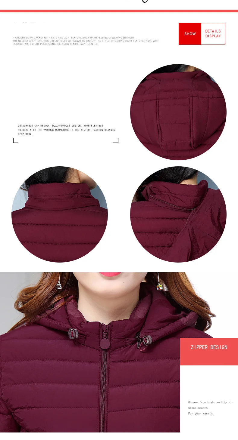 2025 New Women's Parkas lady Winter Thickened Slim Warm Jackets Female Hooded Parkas Women Cotton Padded Jacket Ultralight Coat