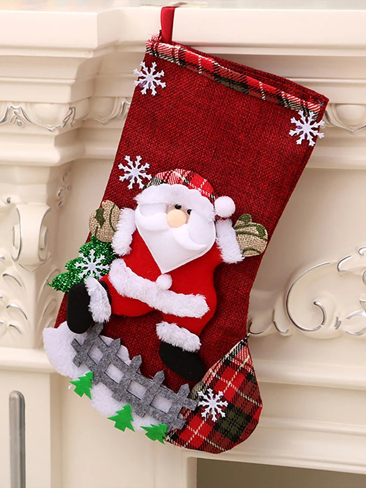 4Pcs Christmas Stockings Set Large Capacity Cute Stockings Bag Plush Santa Claus/Snowman/Bear/Elk for Xmas Tree Fireplace