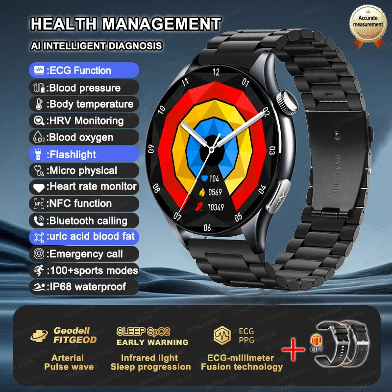 2025 New Health Care ECG+HRV+NFC SmartWatch Body Analysis Uric Acid Blood lipids Heart Rate Blood pressure Monitoring Smartwatch