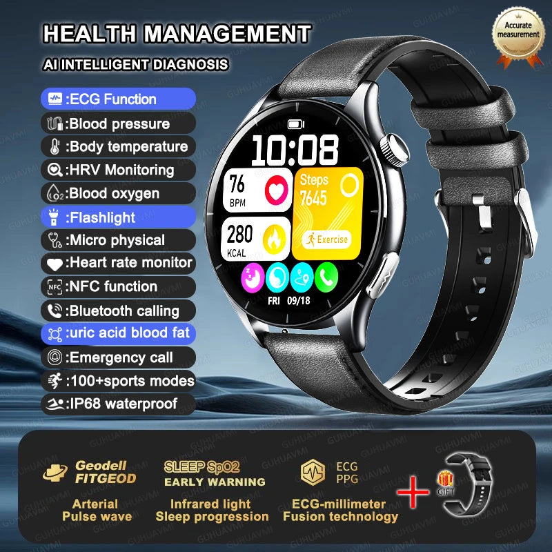 2025 New Health Care ECG+HRV+NFC SmartWatch Body Analysis Uric Acid Blood lipids Heart Rate Blood pressure Monitoring Smartwatch