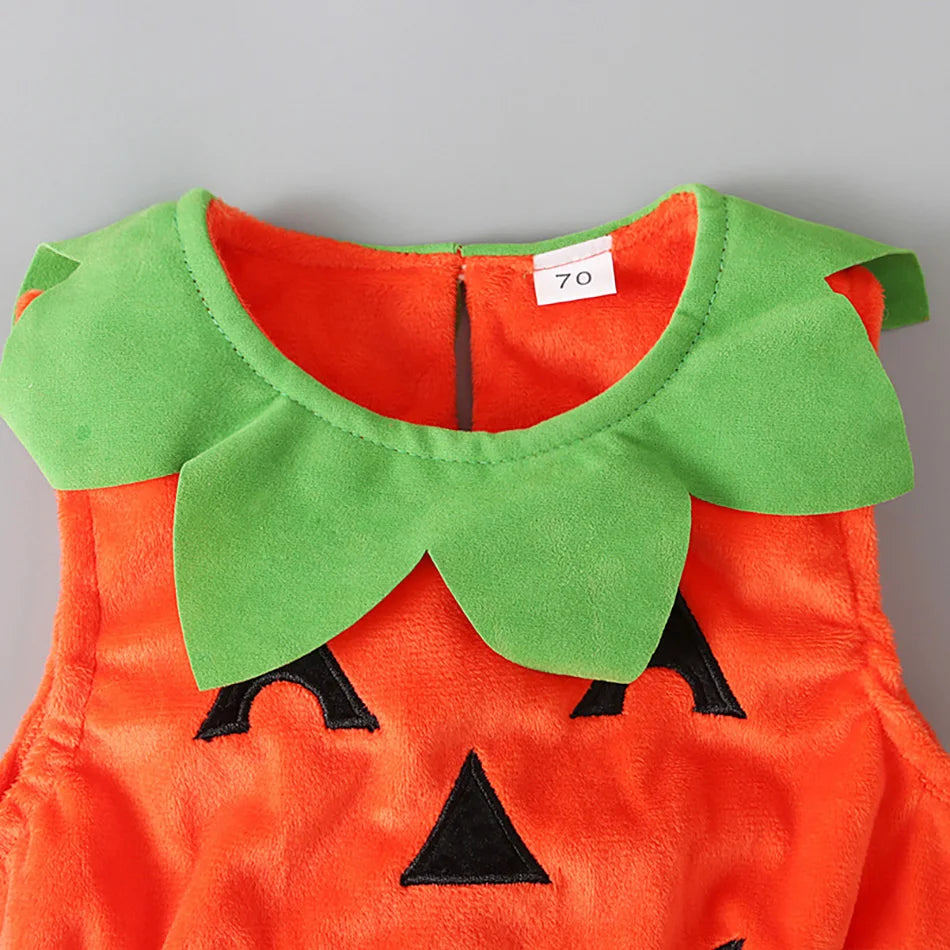 Baby Costume Kids Pumpkin Tops Romper with Hat Boys Girls Cosplay One-Piece Infant Casual Onesie Halloween Jumpsuit 0-5 Years