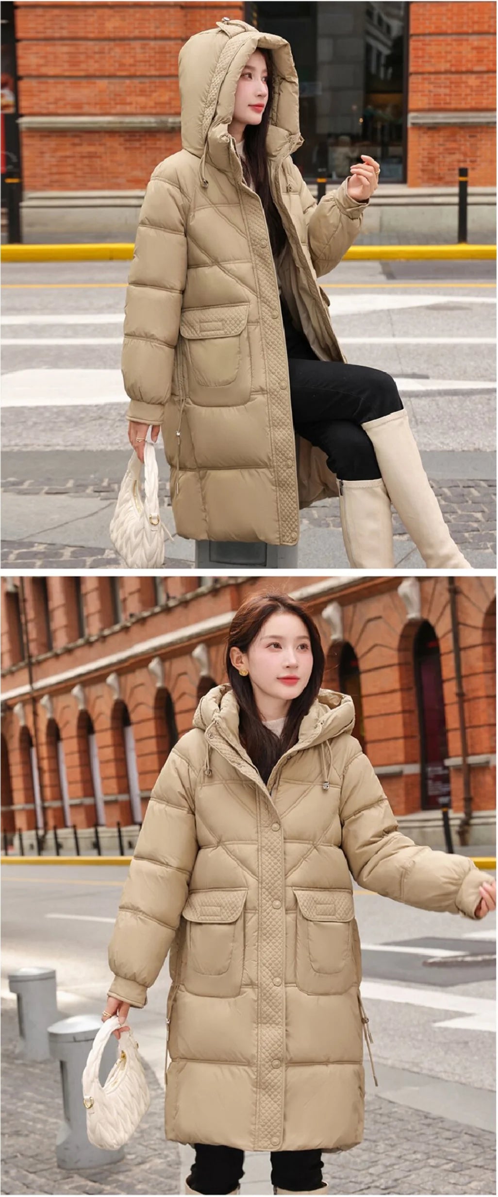 2025 Winter Women's New Hooded Casual down Cotton Coat, Long Sleeve Hooded Design Mid-Length Jacket, Fashionable, Elegant, and Warm