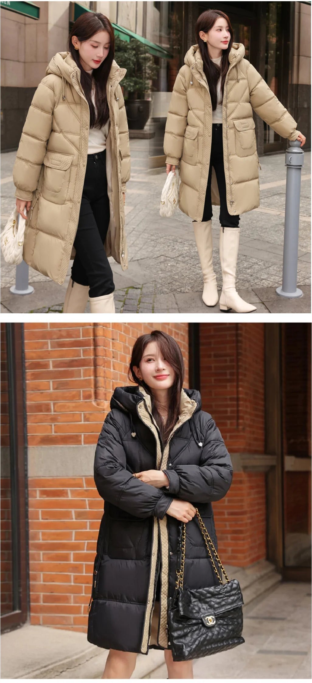 2025 Winter Women's New Hooded Casual down Cotton Coat, Long Sleeve Hooded Design Mid-Length Jacket, Fashionable, Elegant, and Warm