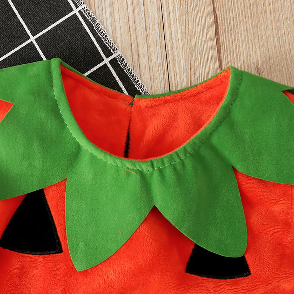 Baby Costume Kids Pumpkin Tops Romper with Hat Boys Girls Cosplay One-Piece Infant Casual Onesie Halloween Jumpsuit 0-5 Years