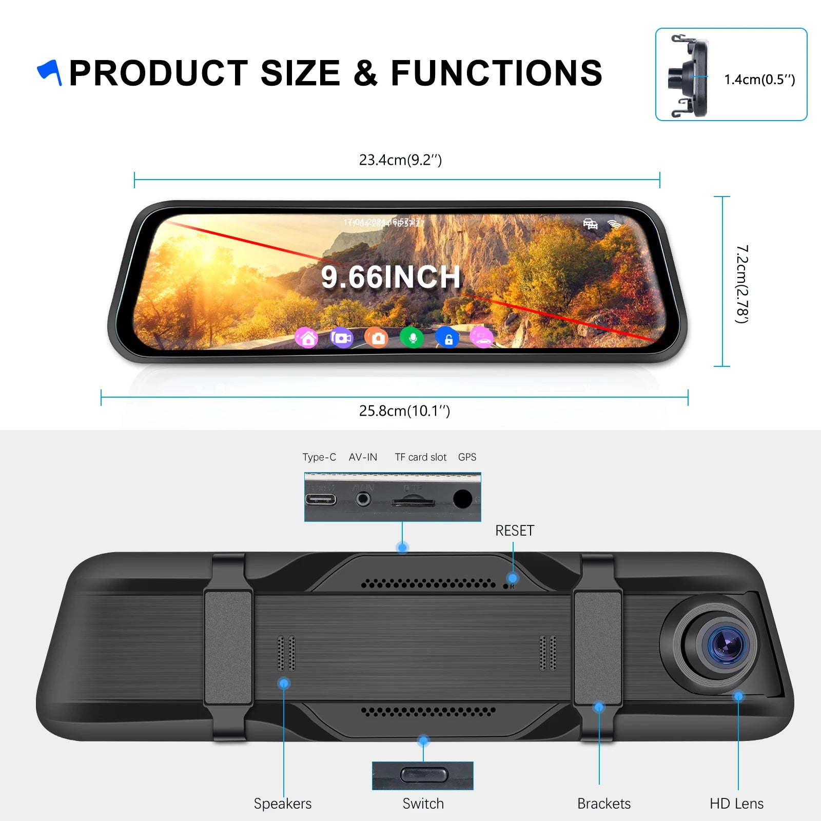 Podofo 9.66" Dash Cam 4K WIFI Stream RearView Mirror Dashcam Camera Drive Recorder Dual Lens Video Recorder Touch Screen