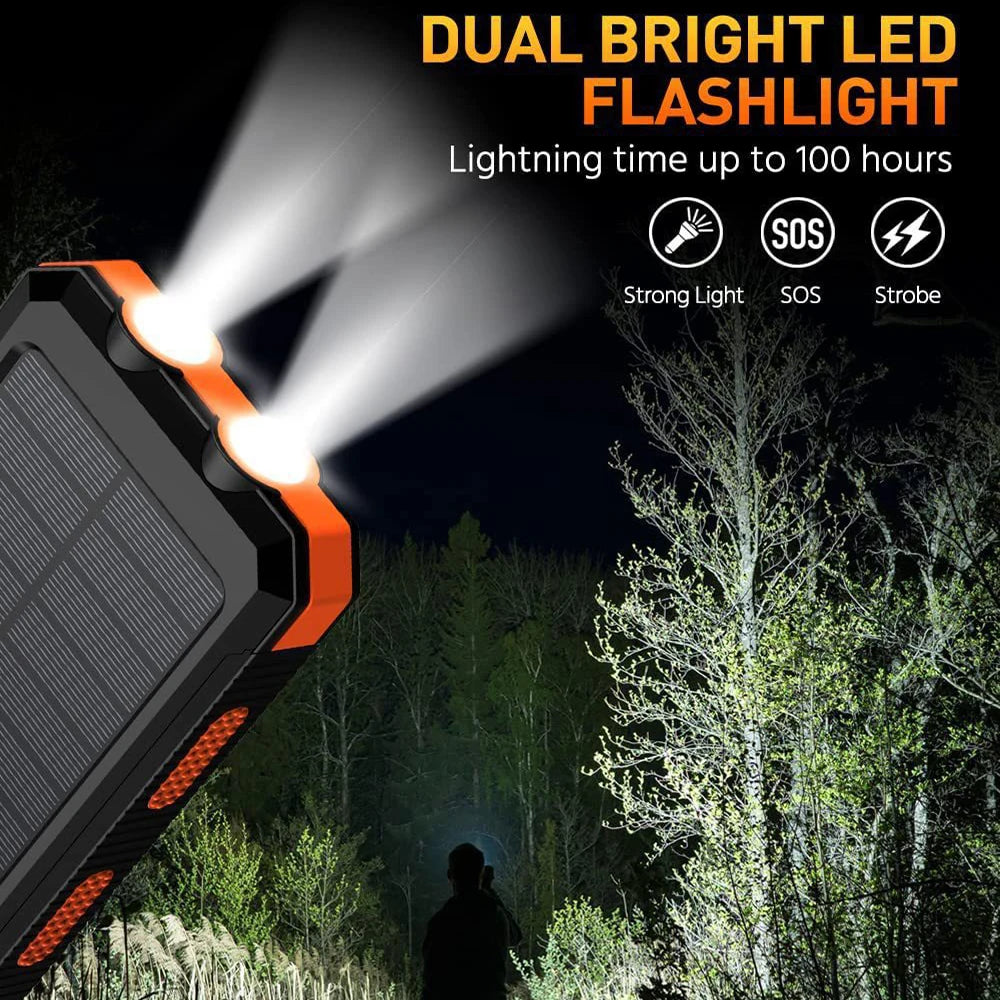 20000mAh Portable Solar Power Bank Camping External Battery Charger for Mobile Phones 2 USB/ LED Flashlights Charger