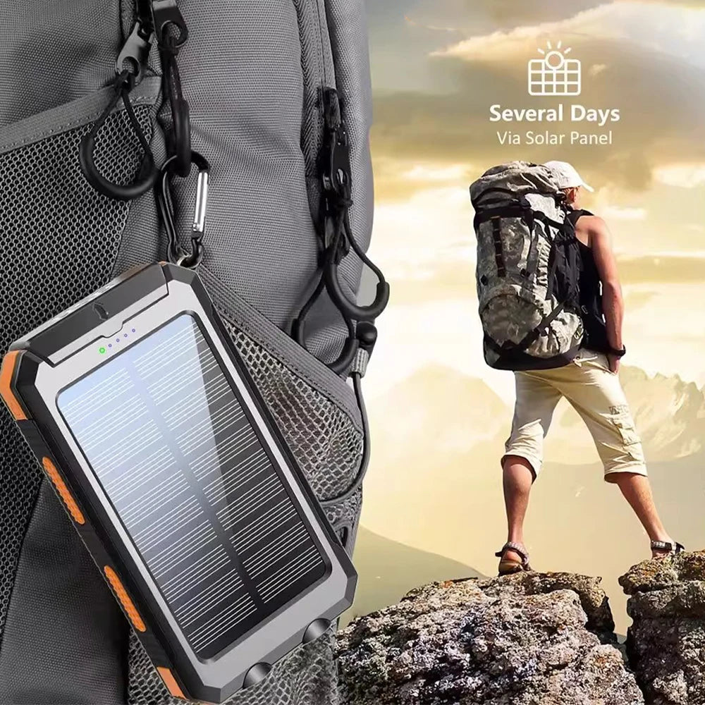 20000mAh Portable Solar Power Bank Camping External Battery Charger for Mobile Phones 2 USB/ LED Flashlights Charger