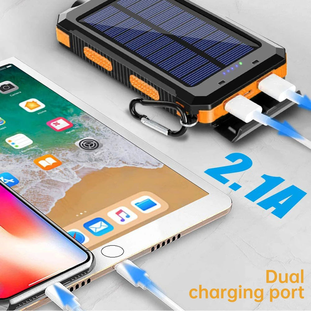 20000mAh Portable Solar Power Bank Camping External Battery Charger for Mobile Phones 2 USB/ LED Flashlights Charger
