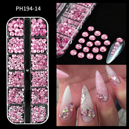 1440Pcs/bag AB/Clear Round Mini Nail Diamond SS3-SS16(1.3-4mm) FlatBack Non-Hotfix Nail Crystal Crystal Clear AB Manicure Glass