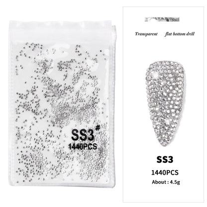 1440Pcs/bag AB/Clear Round Mini Nail Diamond SS3-SS16(1.3-4mm) FlatBack Non-Hotfix Nail Crystal Crystal Clear AB Manicure Glass
