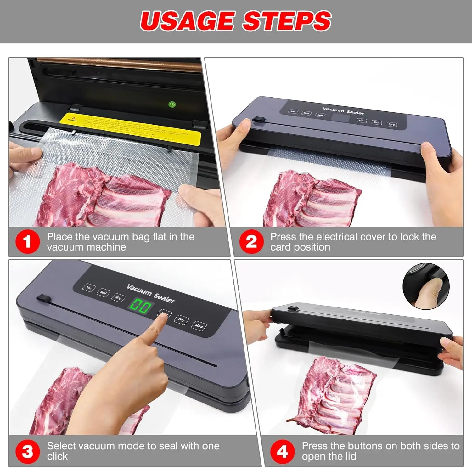 Vacuum Sealer Machine for Dry/Wet Food Vacuum Sealer with 30cm Seam ＆ Built-in Cutter for High-Speed Continuous Working, Easy Op