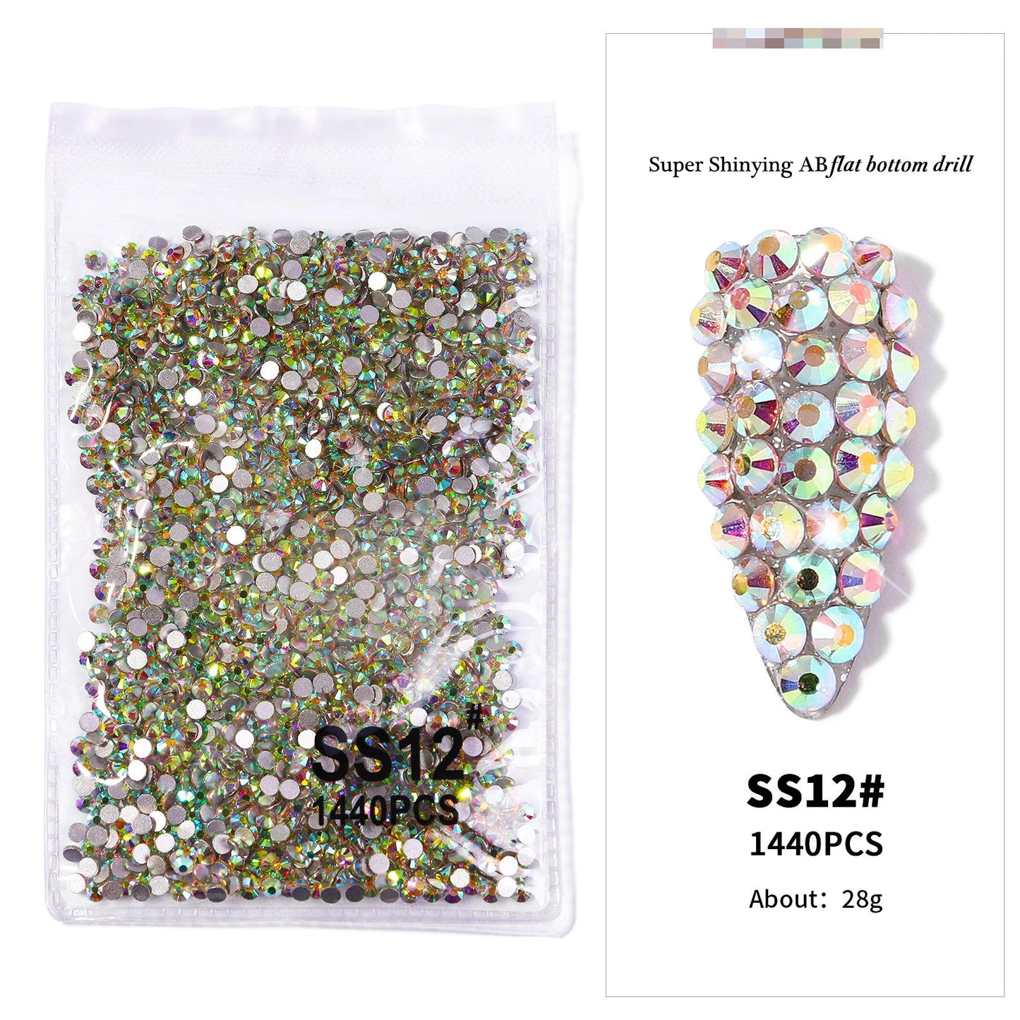 1440Pcs/bag AB/Clear Round Mini Nail Diamond SS3-SS16(1.3-4mm) FlatBack Non-Hotfix Nail Crystal Crystal Clear AB Manicure Glass