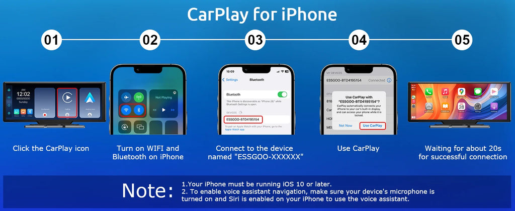 10.26"4K 64G TouchScreen Portable Wireless CarPlay Android Auto Truck Dash Car Stereo Bluetooth GPS Navi Reversing Wide-Angle FM