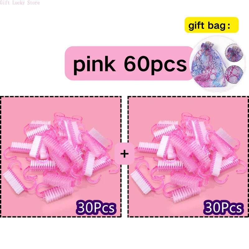 1/5/10/60Pcs Plastic Nail Brushes Mix Color Nail Hand Scrubbing Cleaning Brush Dust Cleaner Nail Art Manicure Soft Remover Tools