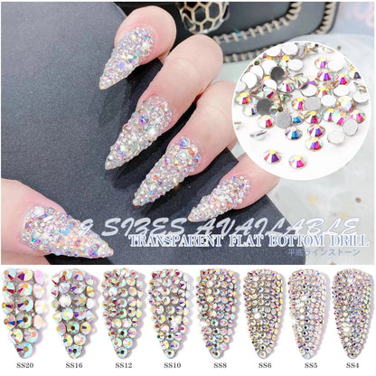 1440Pcs/bag AB/Clear Round Mini Nail Diamond SS3-SS16(1.3-4mm) FlatBack Non-Hotfix Nail Crystal Crystal Clear AB Manicure Glass
