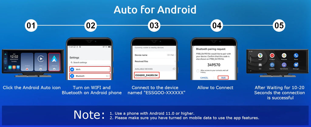 10.26"4K 64G TouchScreen Portable Wireless CarPlay Android Auto Truck Dash Car Stereo Bluetooth GPS Navi Reversing Wide-Angle FM