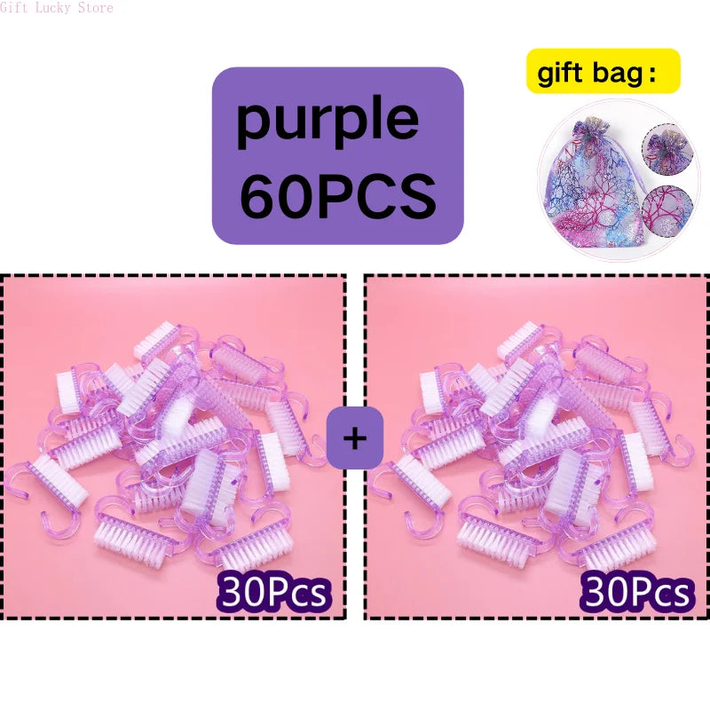 1/5/10/60Pcs Plastic Nail Brushes Mix Color Nail Hand Scrubbing Cleaning Brush Dust Cleaner Nail Art Manicure Soft Remover Tools