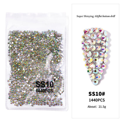 1440Pcs/bag AB/Clear Round Mini Nail Diamond SS3-SS16(1.3-4mm) FlatBack Non-Hotfix Nail Crystal Crystal Clear AB Manicure Glass