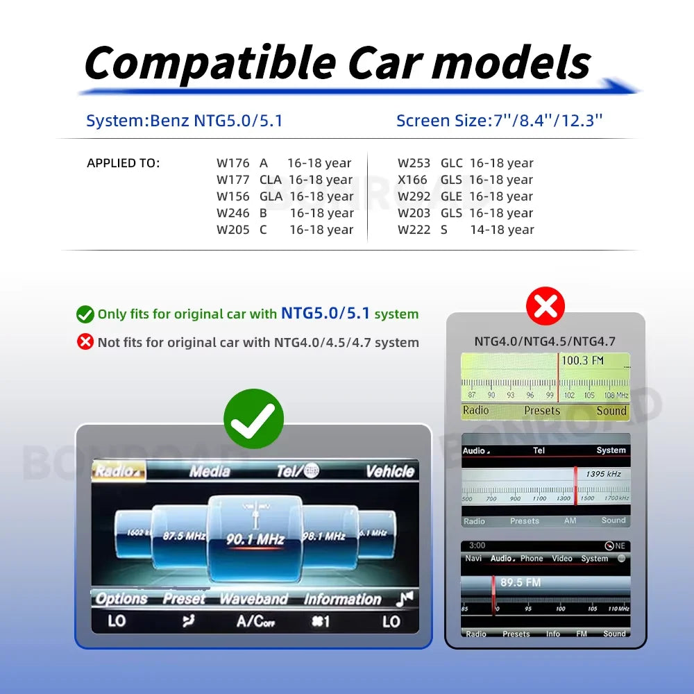 Bonroad For NTG 5.0 Wireless CarPlay Adapter Android Auto Module For Benz For C GLC W205 A CLA GLA B E GLE CLS With Bluetooth